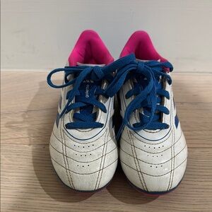 Kids White and Blue Athletic Shoes with Pink Lining